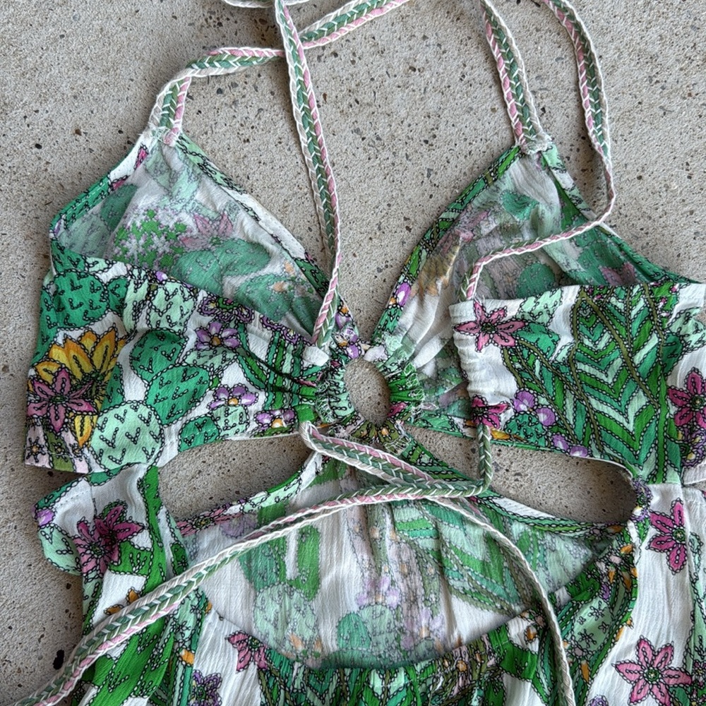 Trina Turk Cacti Cut-Out Dress with Tasseled Ties Size Medium - Picture 11 of 12